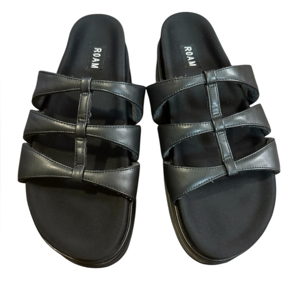 ROAM DEMI GLADIATOR STACK PLATFORM IN BLACK VEGAN LEATHER Size 10 - Picture 2 of 7